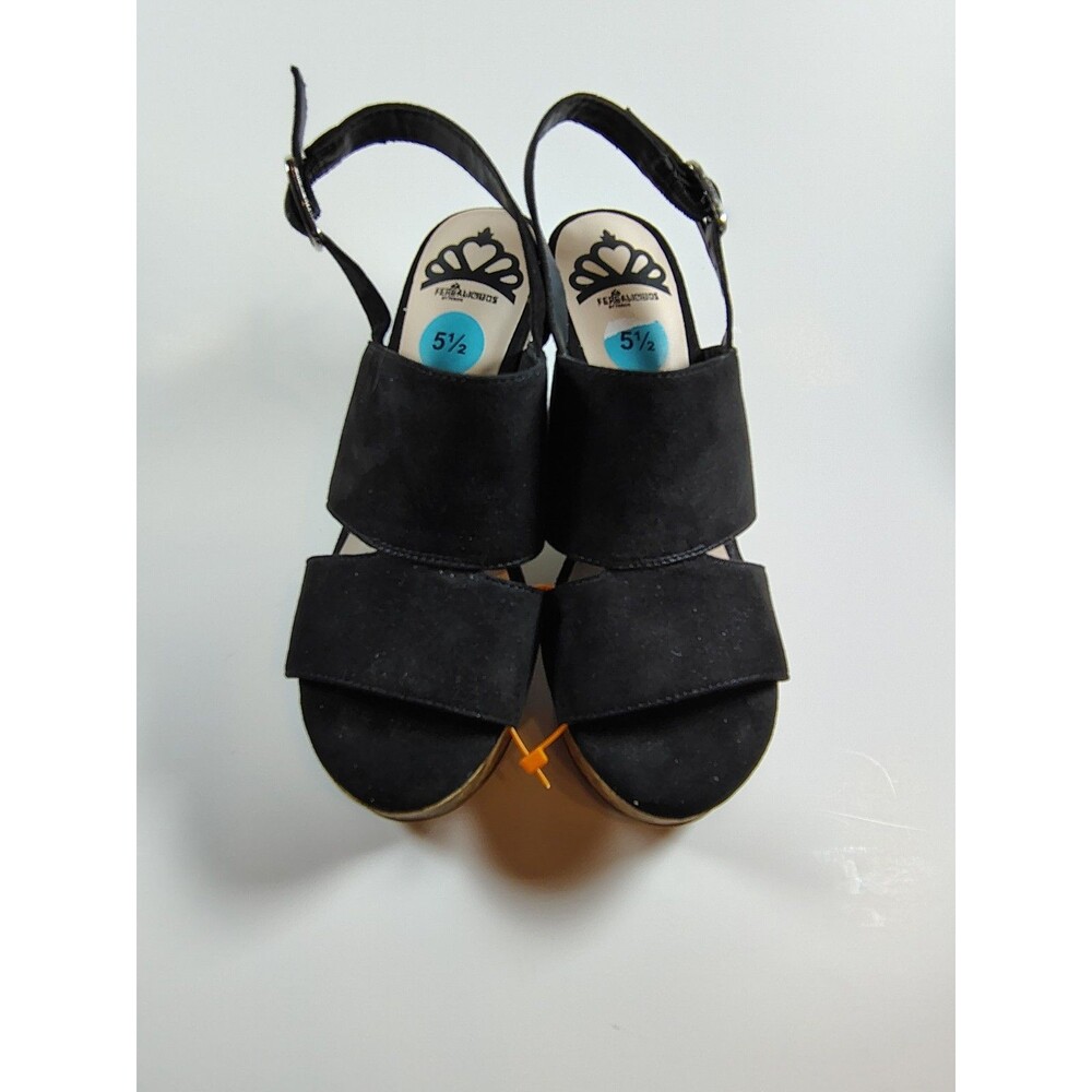Fergalicious By Fergie Valencia Wedge Heels Sz 5.5 Black Cork Casual Dressy